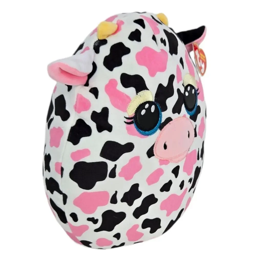 Ty Squishy Beanies Milkshake‎ Cow Pink Black Farm Animal Plush Toy Stuffed 10